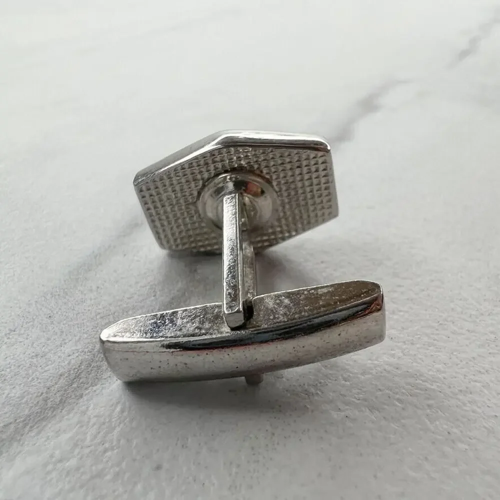 Vintage Silver Tone and Black Single Cufflink